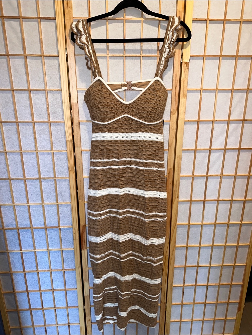 JLUXLABEL Brown and Cream Crochet Maxi Dress
